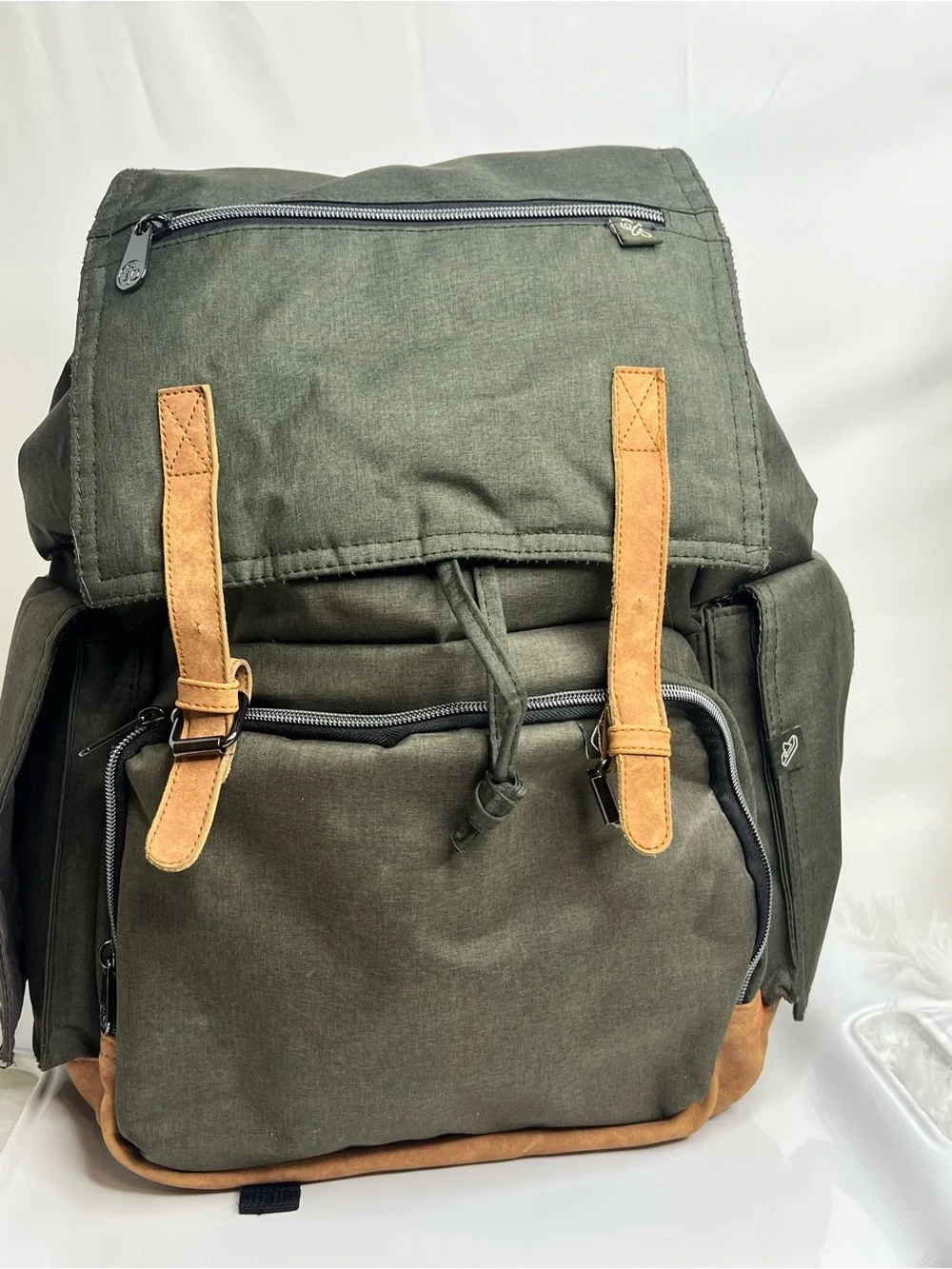Fisher-Price Olive Green Baby Bag Backpack with Tan Trim